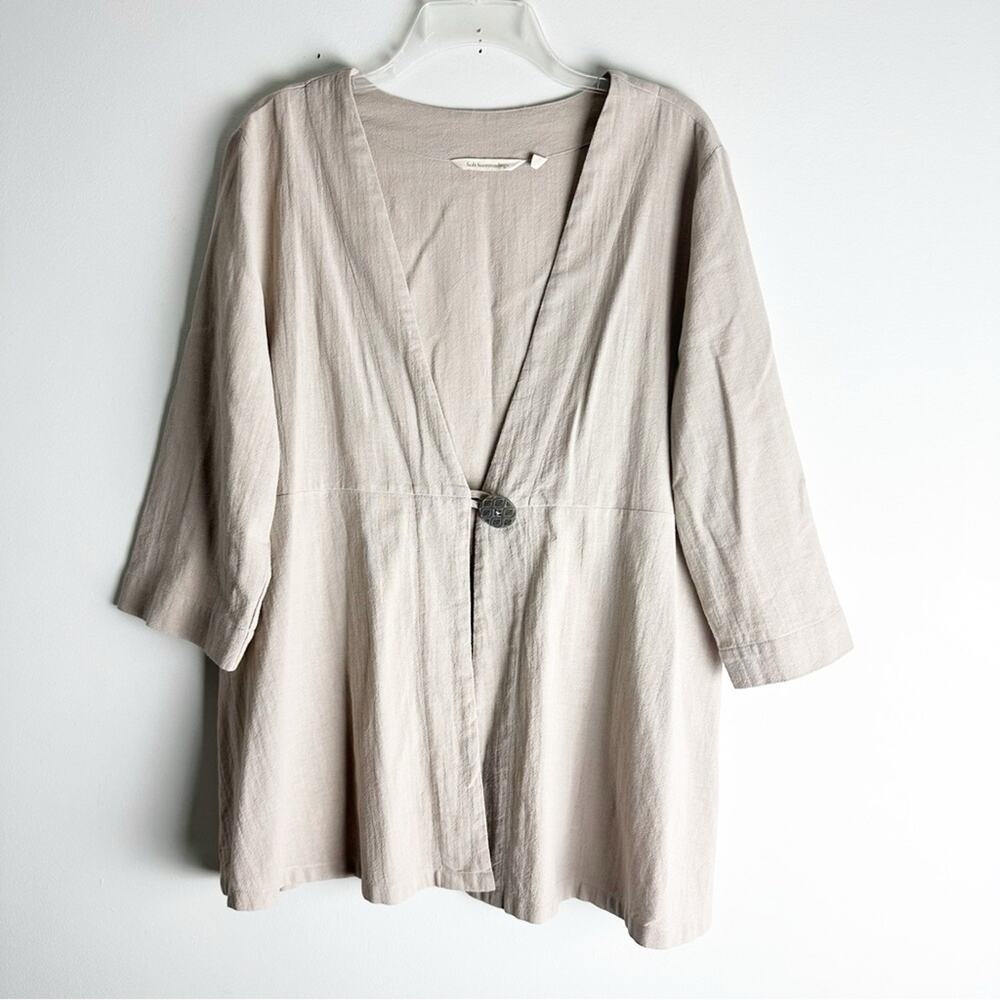 Soft Surroundings Taupe Textured Fabric Gauzy Kimono Topper One Button P Large